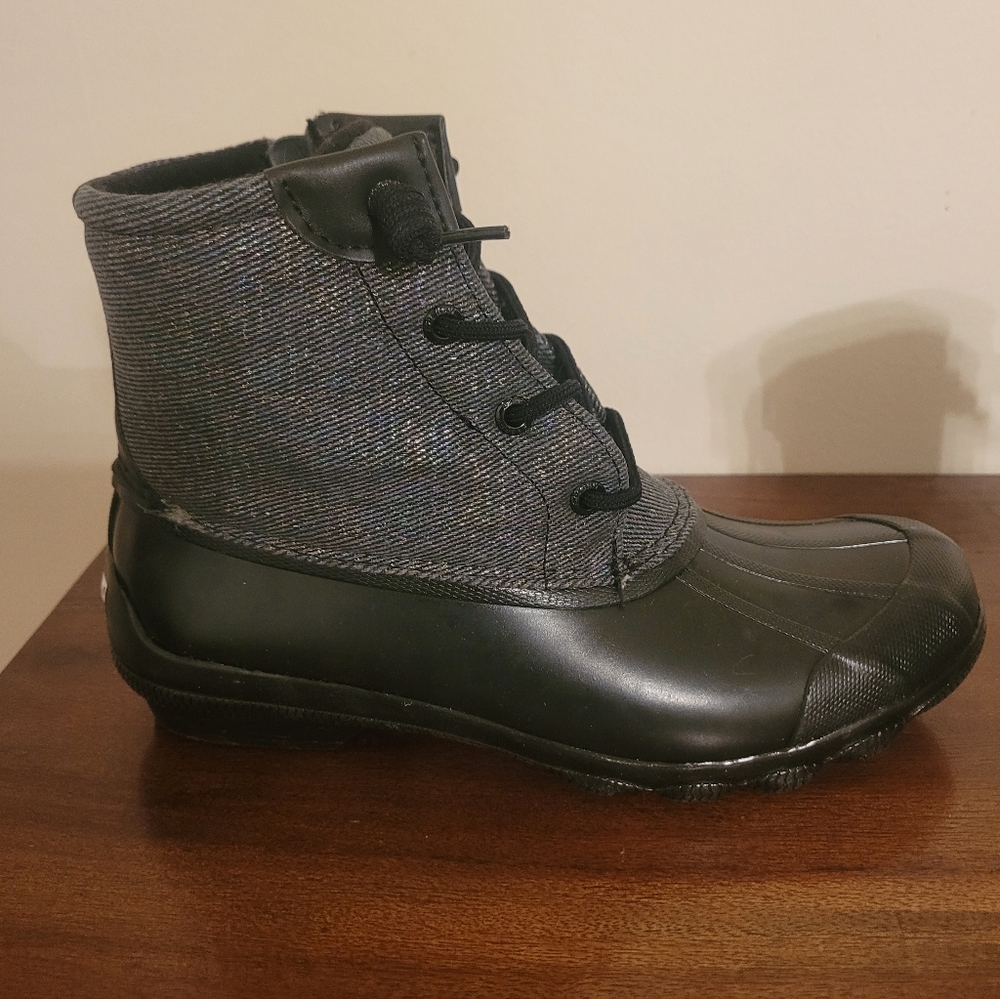 NEW Sperry Syren Black Sparkle Duck Boots
